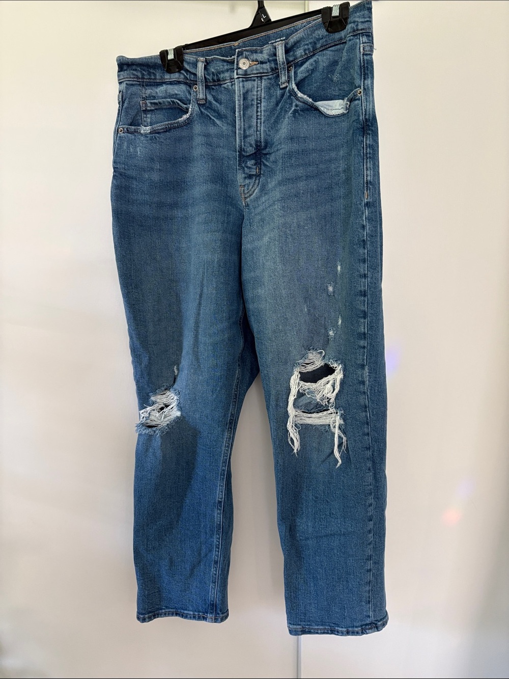 Old Navy 12 Extra High-Rise CURVY Sky-Hi Straight Distressed Jeans Button Fly